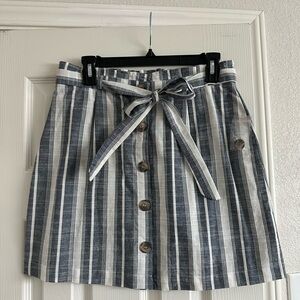 Mine Blue and White Striped Mini Skirt